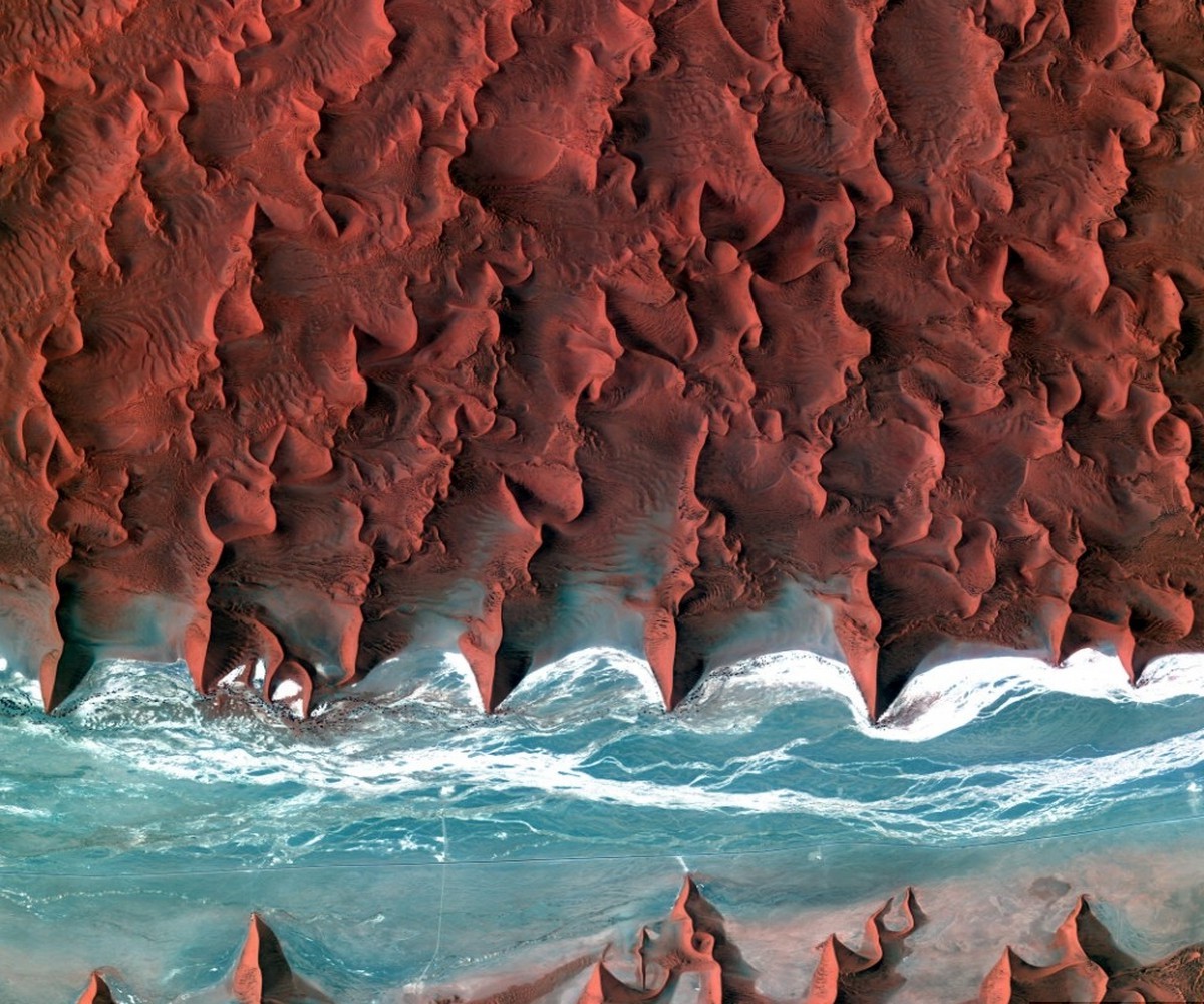 namibia desert coast sea aerial view beach africa red water nature landscape wallpaper