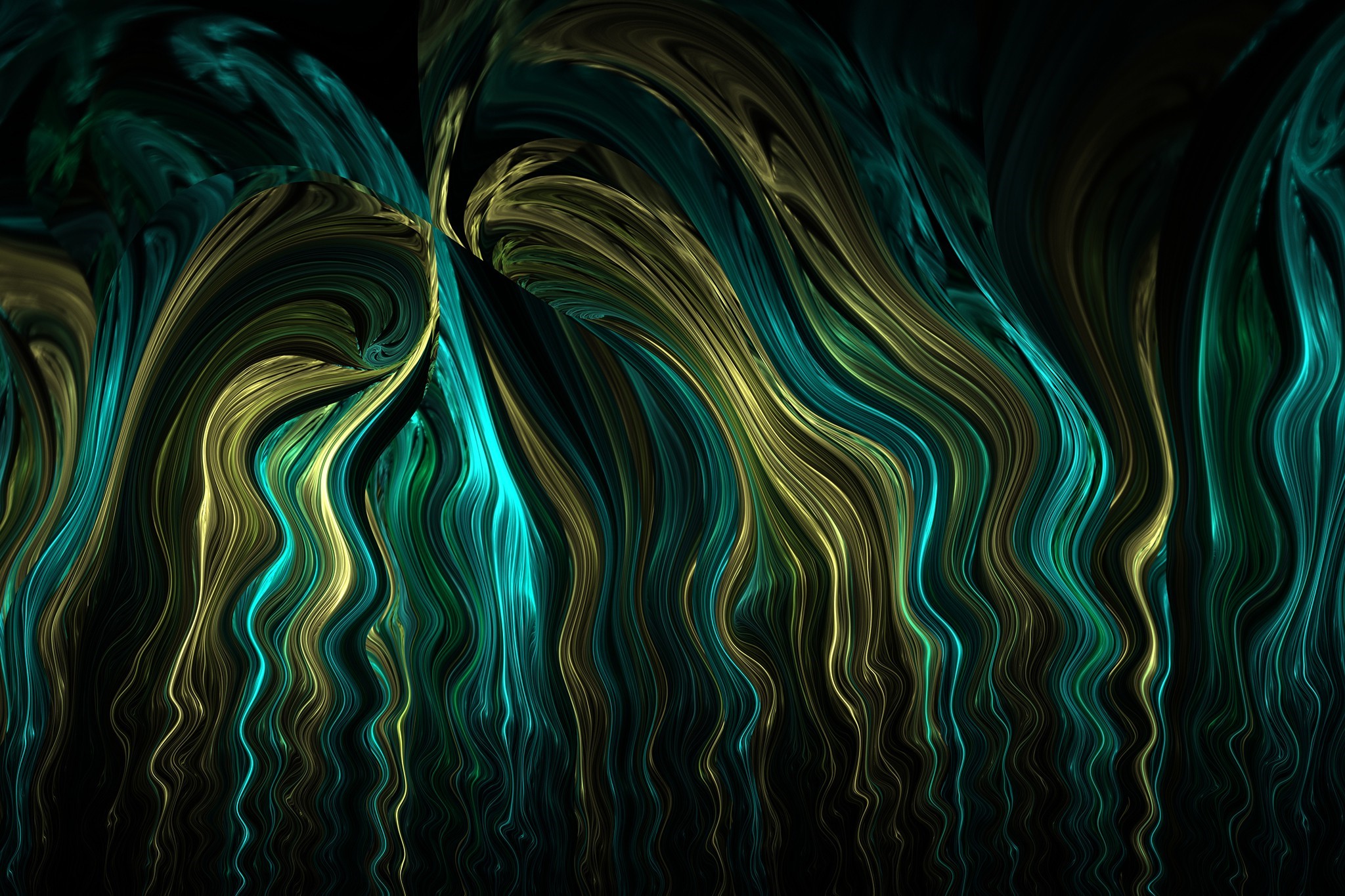 2048x1365 fractal apophysis digital art 3d gold waves abstract wallpaper