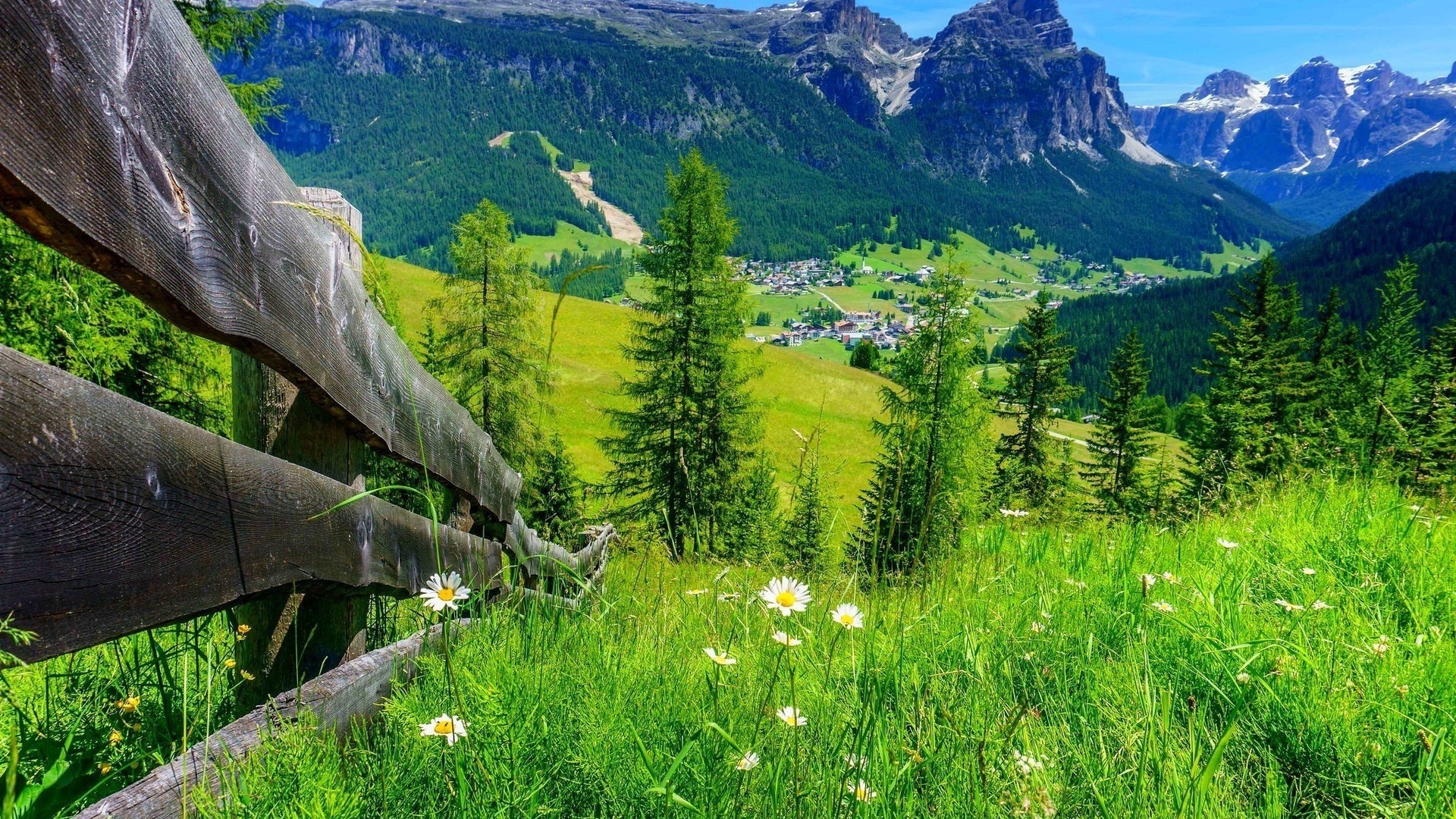 1920x1080 landscape valley town hill mountain trees fence wallpaper JPG 1003 kB