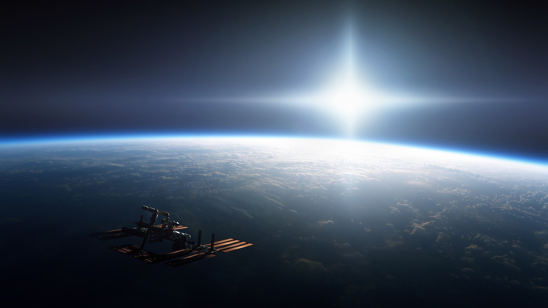 1920x1080 space universe sun earth clouds iss orbits wallpaper JPG 193 kB