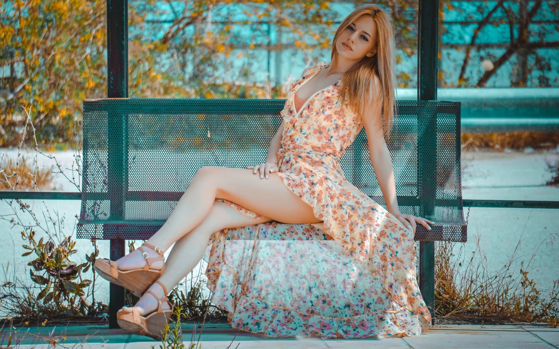 women legs long hair dress minidress redhead looking at viewer depth of field wallpaper