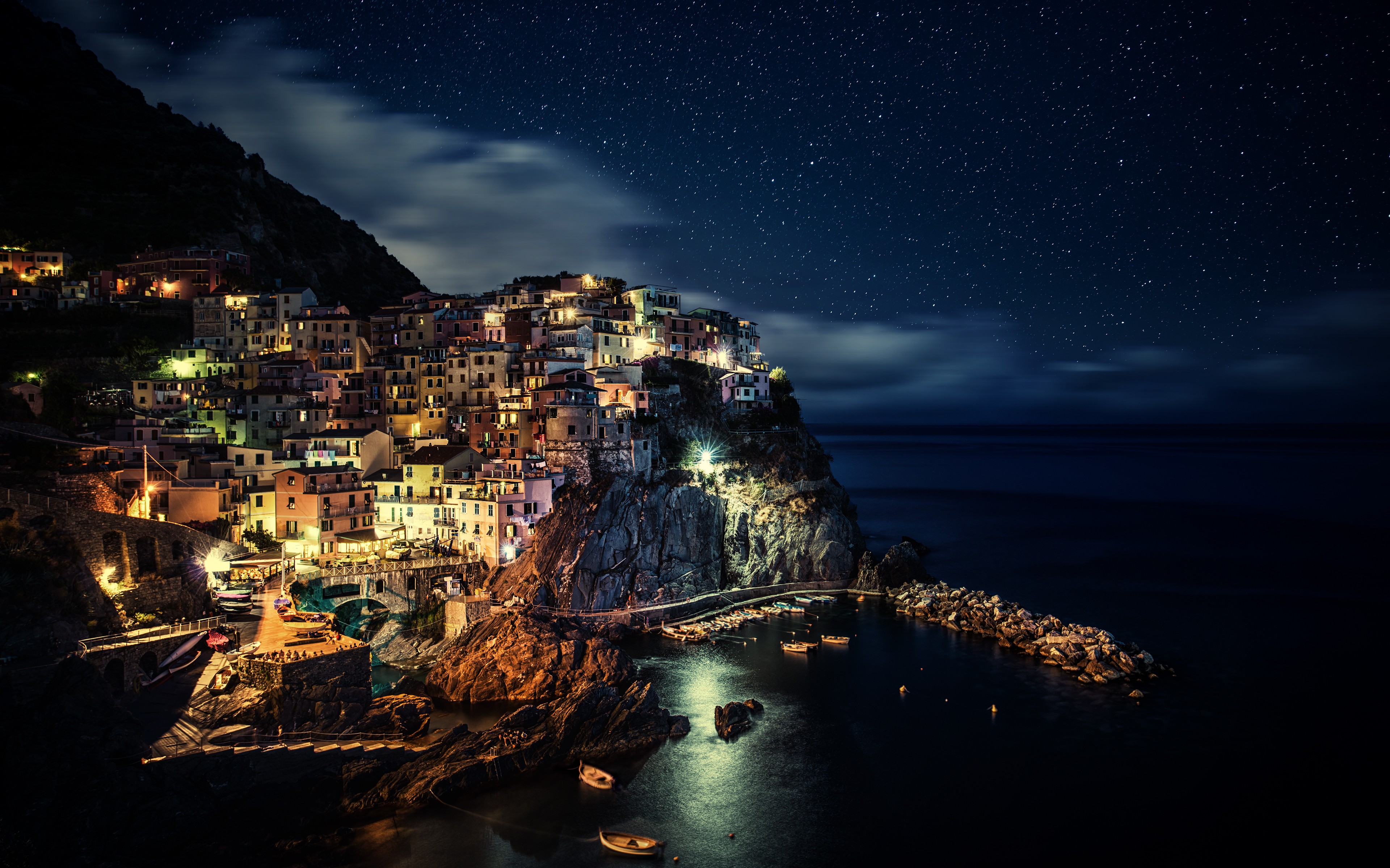 italy night manarola coast city cinque terre wallpaper