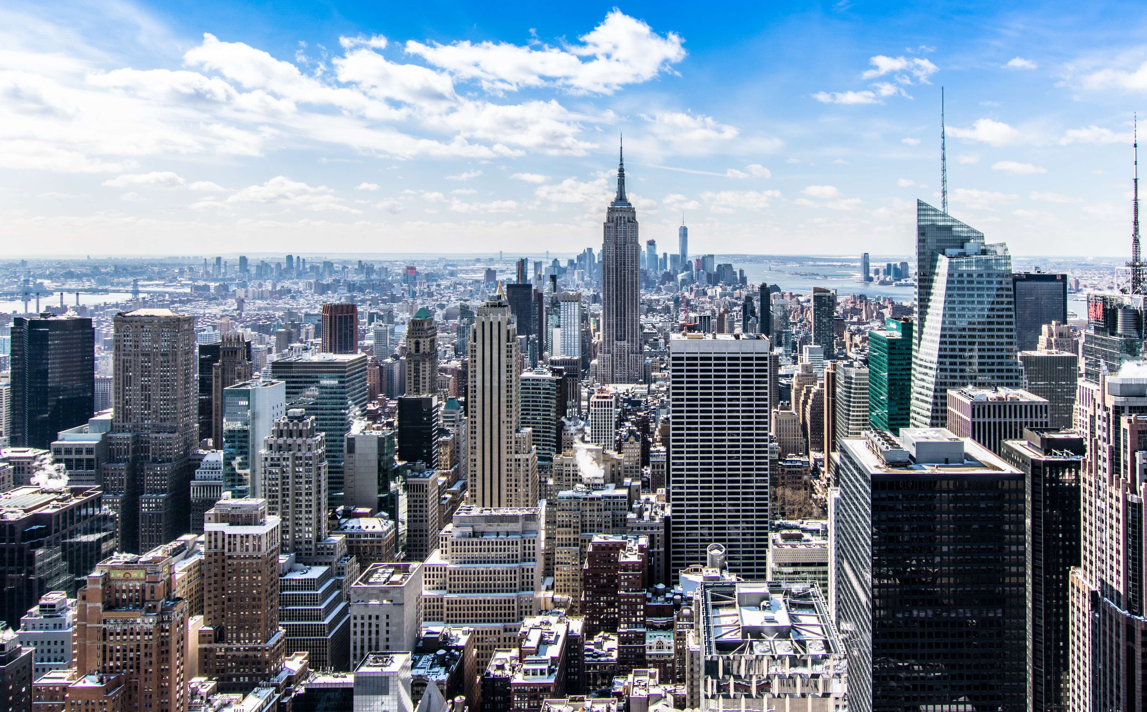 aerial, architecture, blue sky, buildings, city, cityscape, clouds, daylight, high, landmark, metropolitan, modern, sky, skyline, skyscraper, tall, tower, urban 4k wallpaper