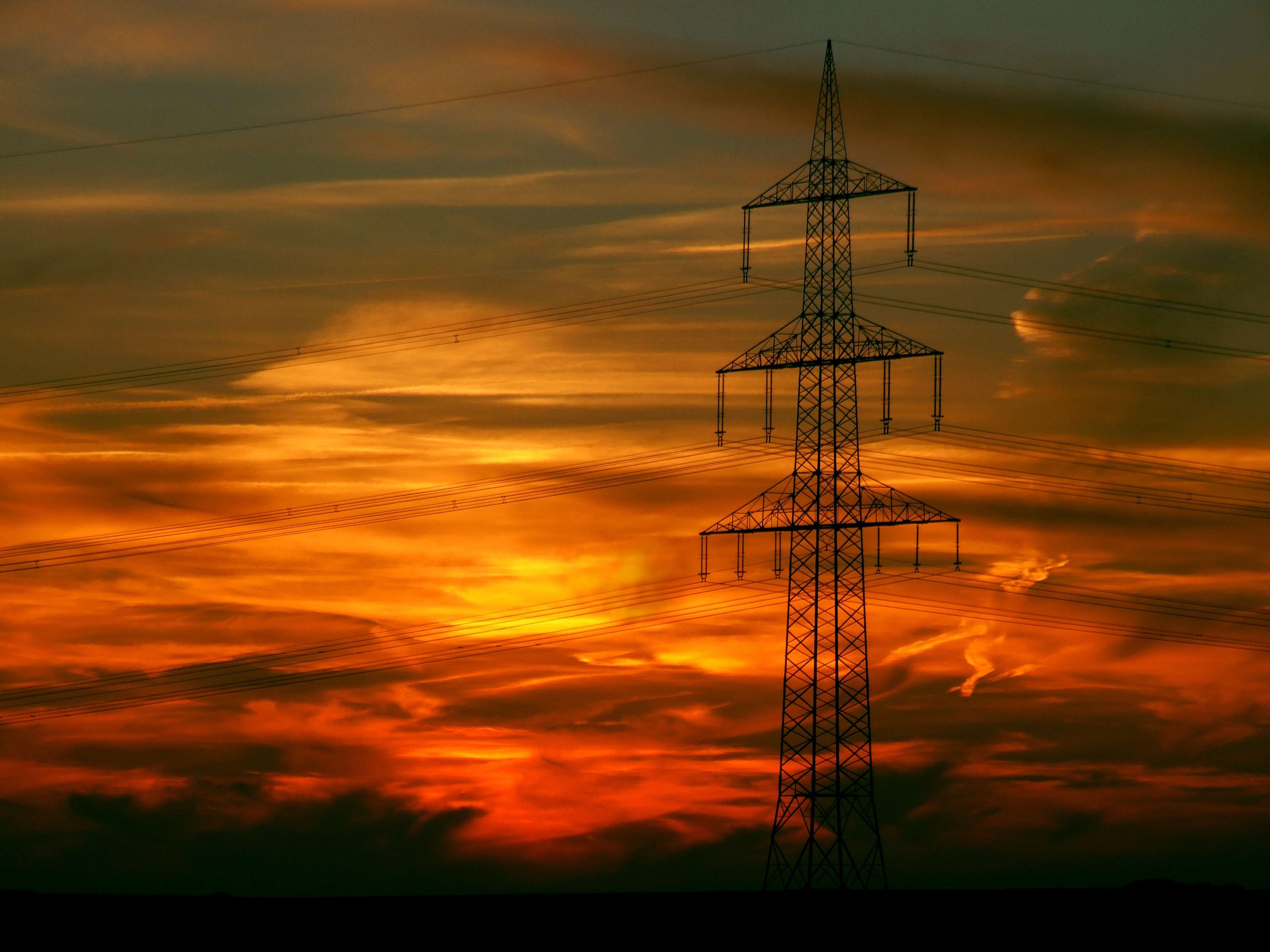 afterglow, current, electricity, energy, energy industry, germany, high voltage energy, landscape, mettmann, power line, power poles, power supply, reinforce, sunset, technology, upper lines wallpaper