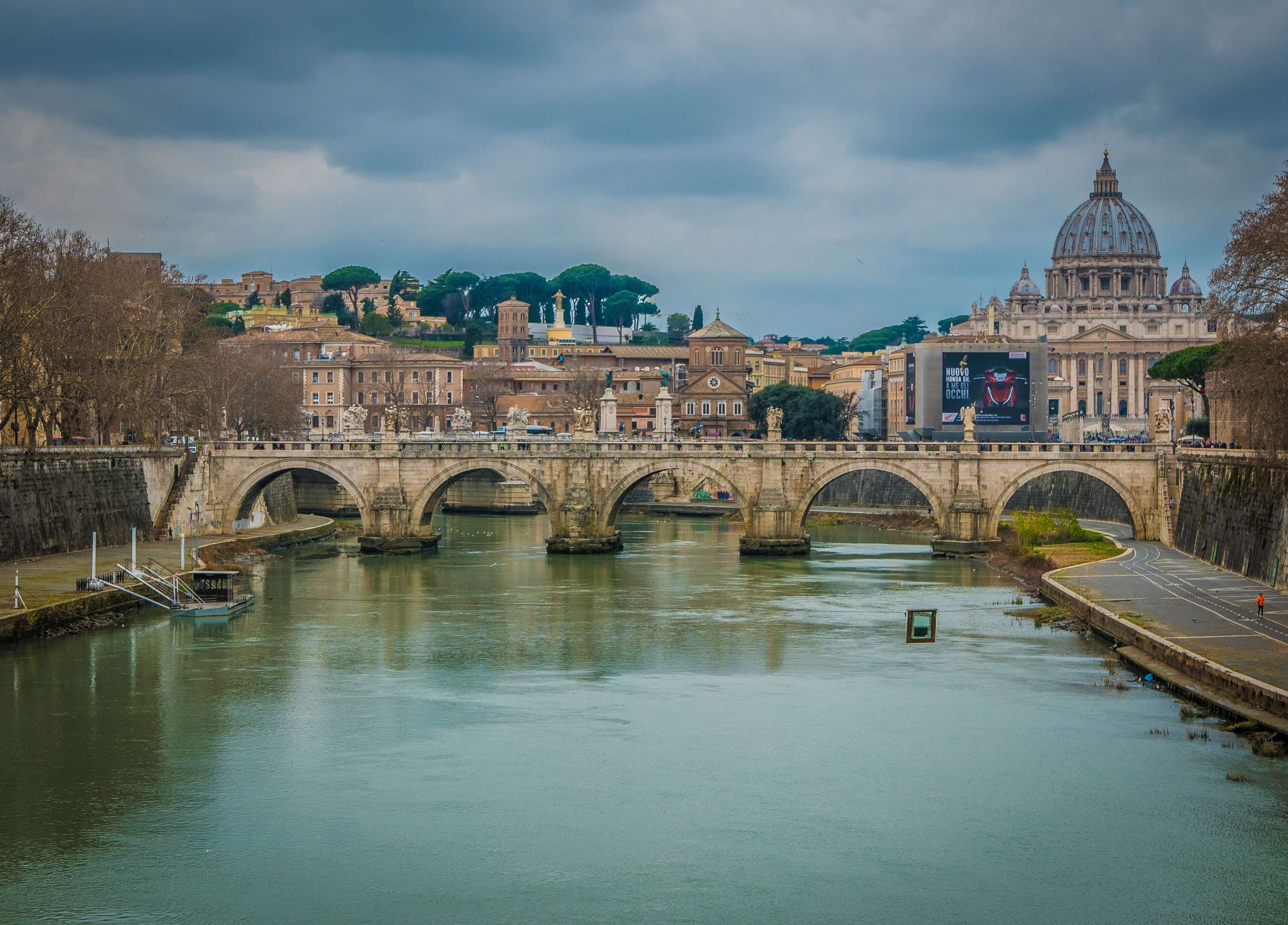 architecture, basilica, bridge, cathedral, catholic, catholicism, church, famous, italian, italy, river, roma, rome, saint peters basilica, tiber, tiber river wallpaper
