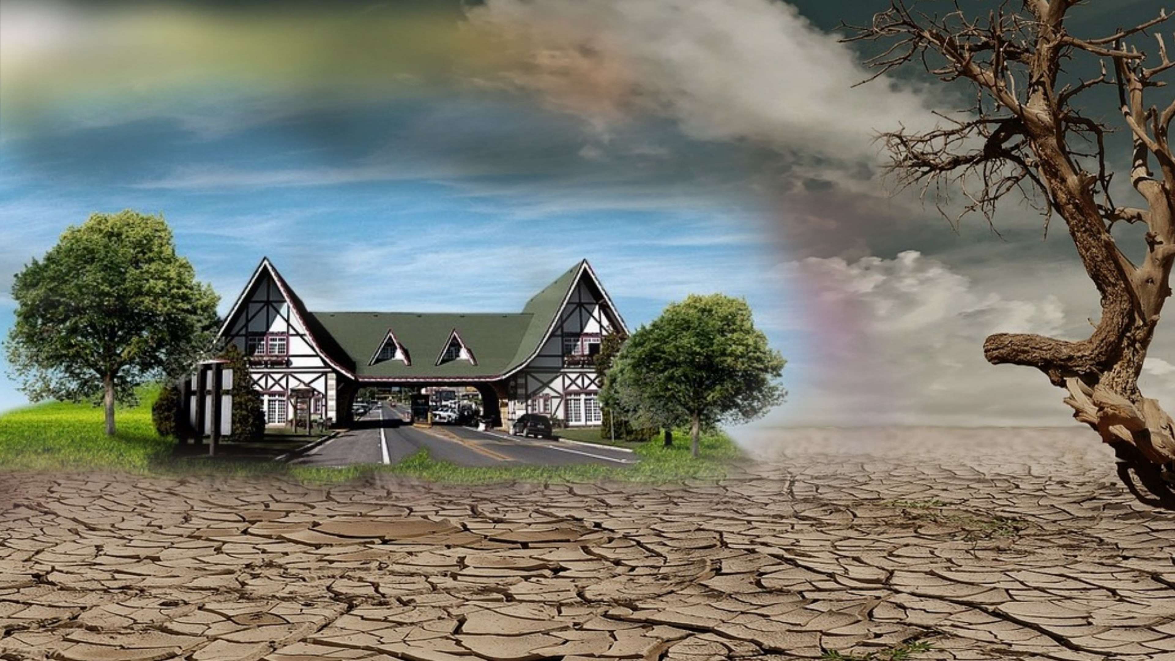 3840x2160 abandoned, chimera, desert, dream, earth, fantasy, illusion, isolated form, landscape, nature, remote village, road, street, uninhabited, vacuum 4k wallpaper JPG 579 kB