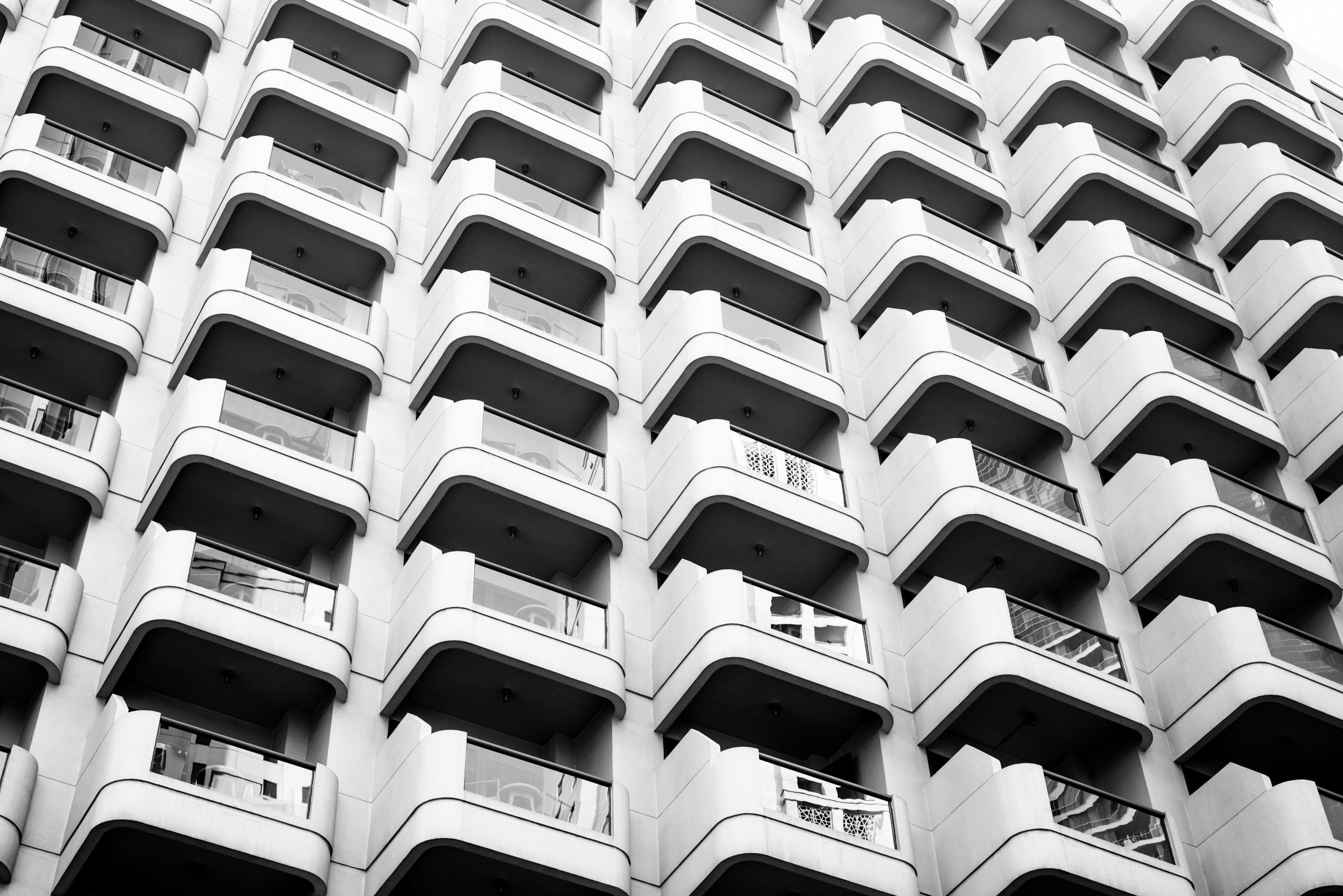apartment, architectural design, architecture, balconies, building, condo, condominium, daylight, design, downtown, exterior, facade, home, house, low angle shot, modern, outdoors, pattern, perspective, reflection,  4k wallpaper