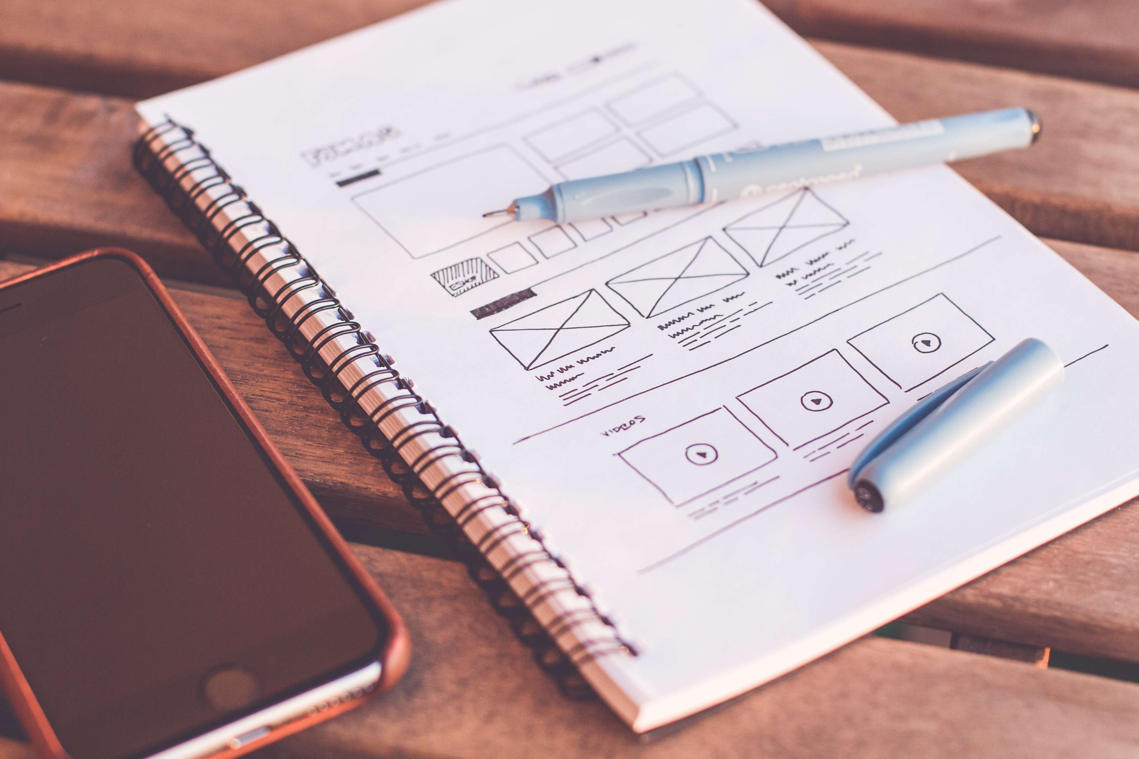 blur, cellphone, close up, design, designer, desk, device, document, drawing, focus, iphone, mobile phone, mockup, notebook, paper, pen, sketching, touch screen, wireframe, wooden 4k wallpaper