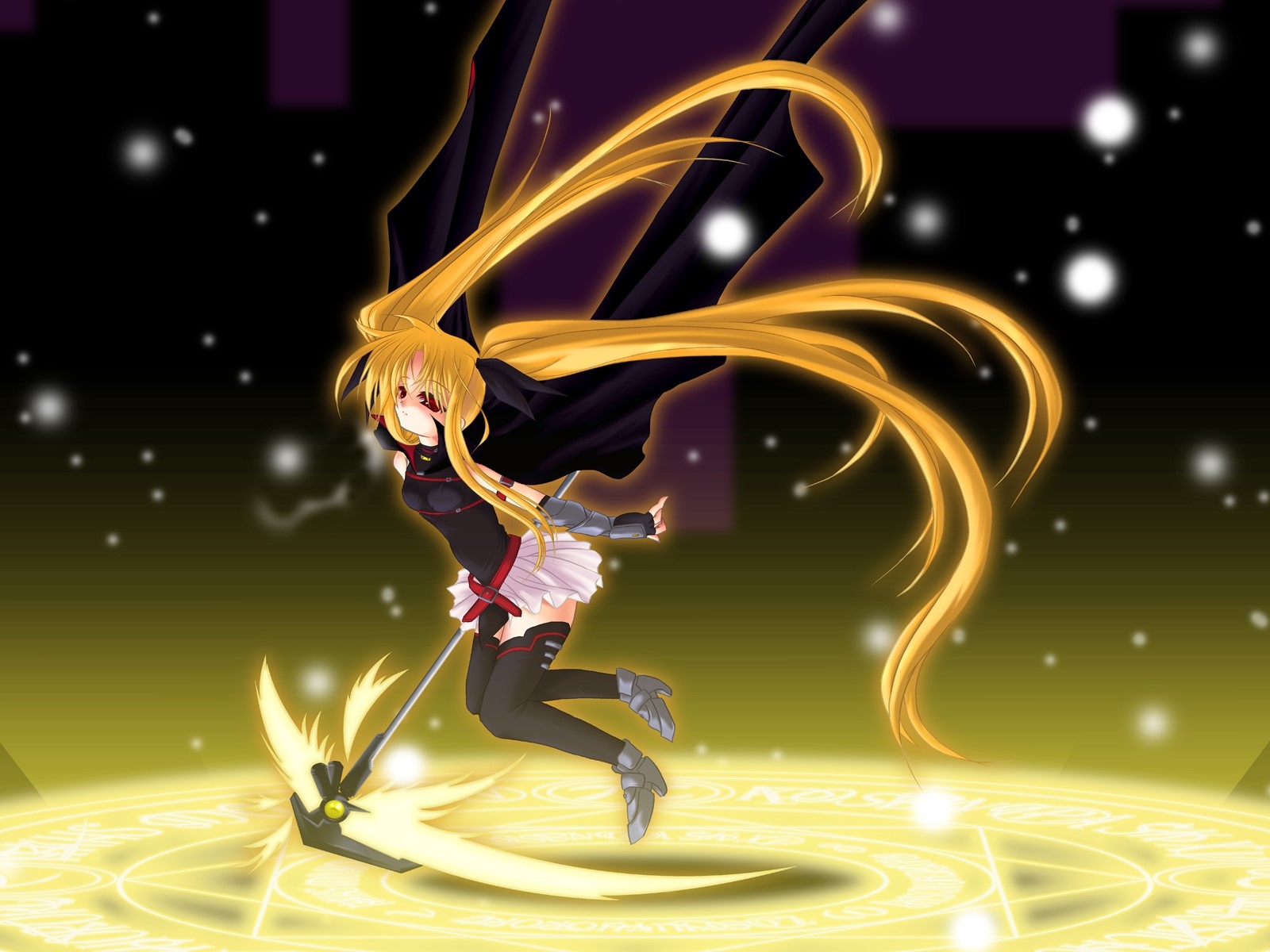 1600x1200 Fate testarossa mahou shoujo lyrical nanoha, Girl, Blonde, Space, Weapons wallpaper JPG 