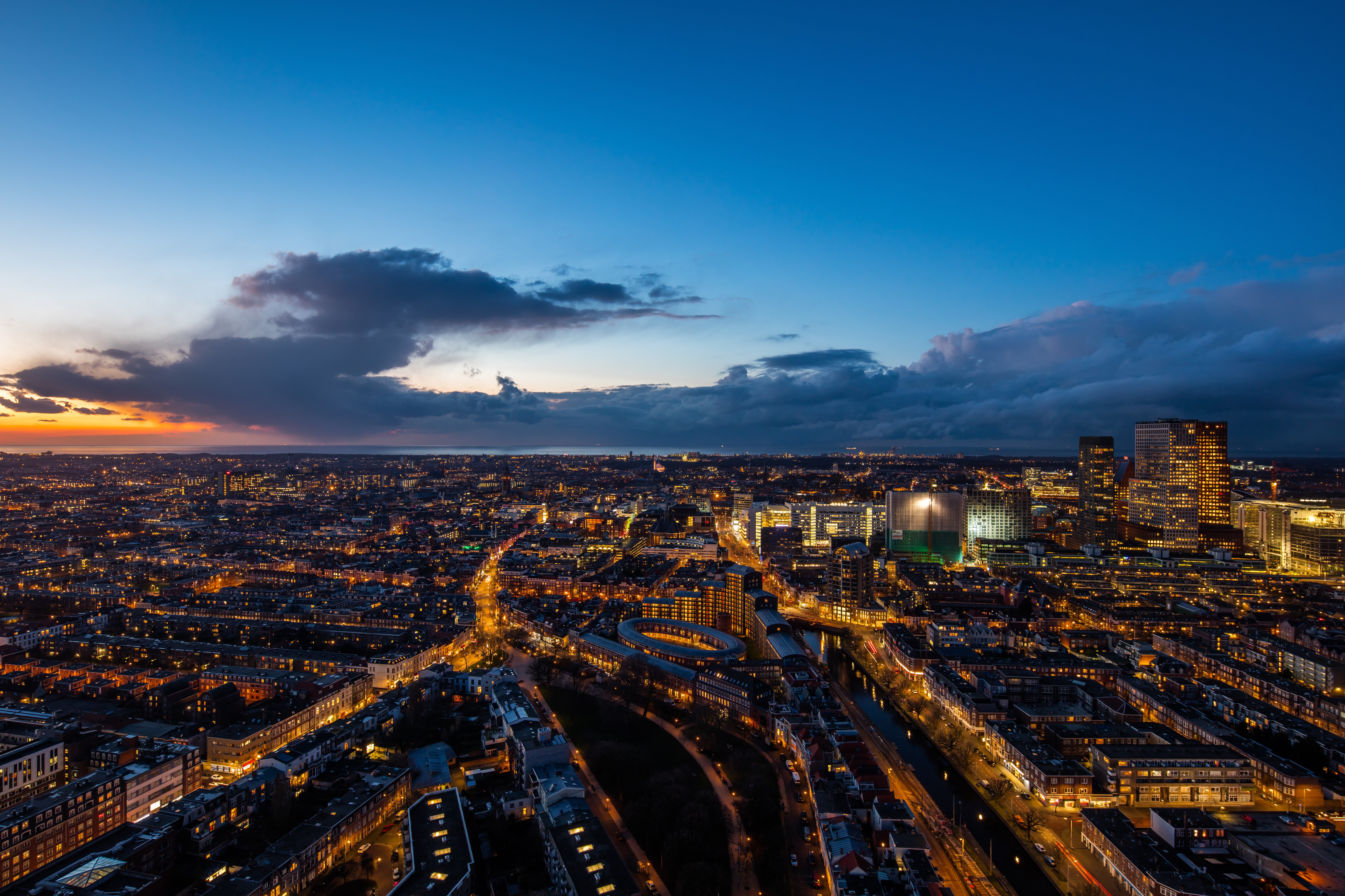 The hague, Netherlands, Night city, Top view wallpaper