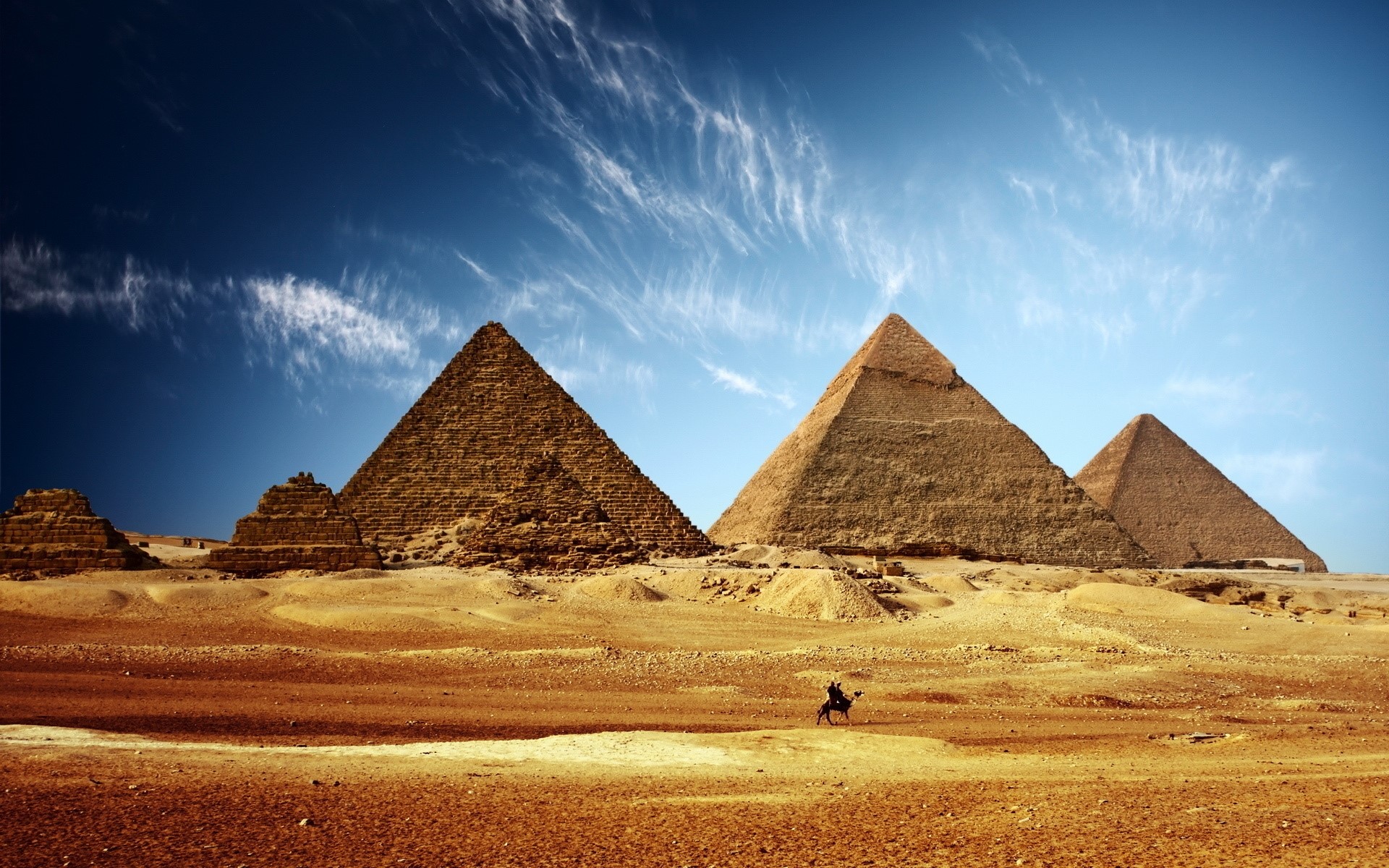 Pyramids, Egypt, Sand, Desert, Camel, Sky, Heat wallpaper