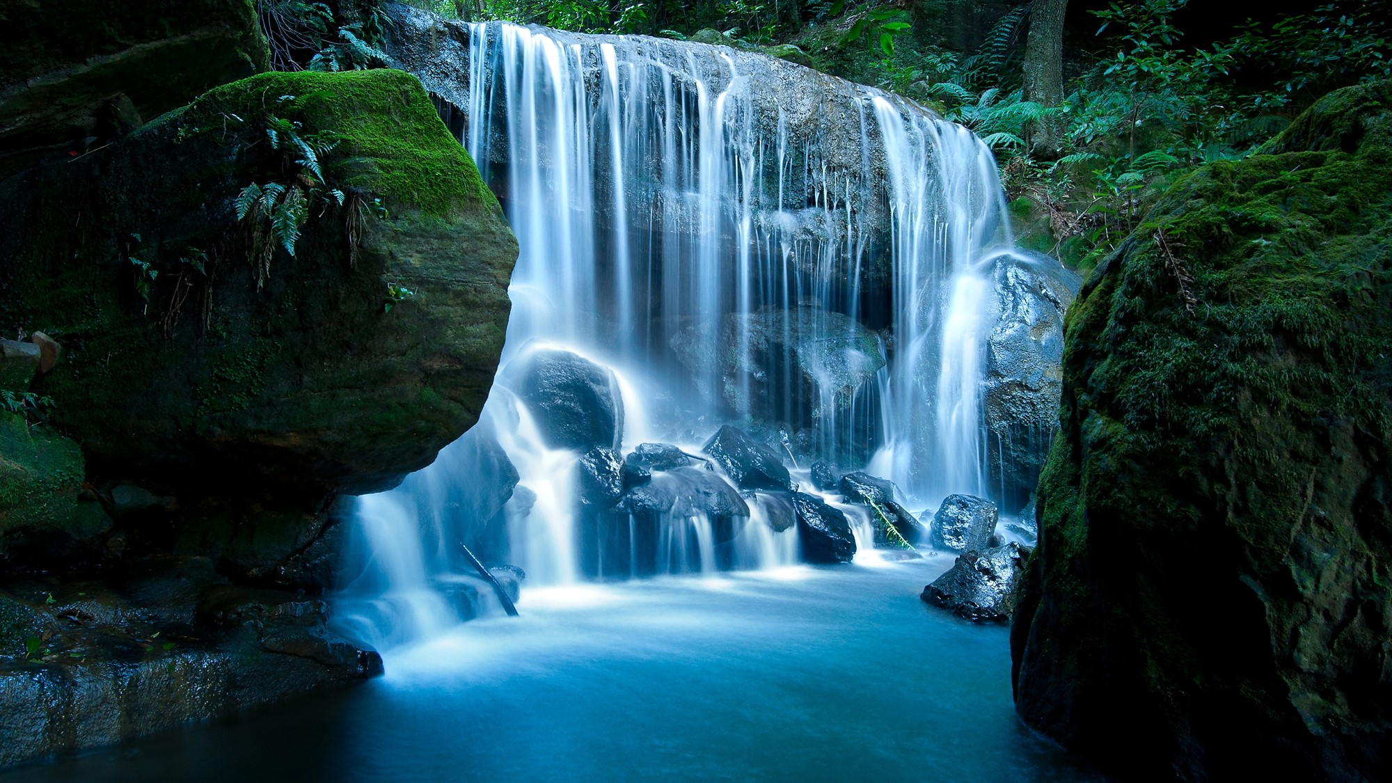 Stones, Falls, Moss, Evening wallpaper