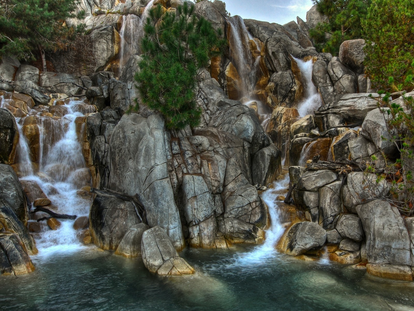 1600x1200 Stones, Falls, Greens, Vegetation wallpaper JPG 