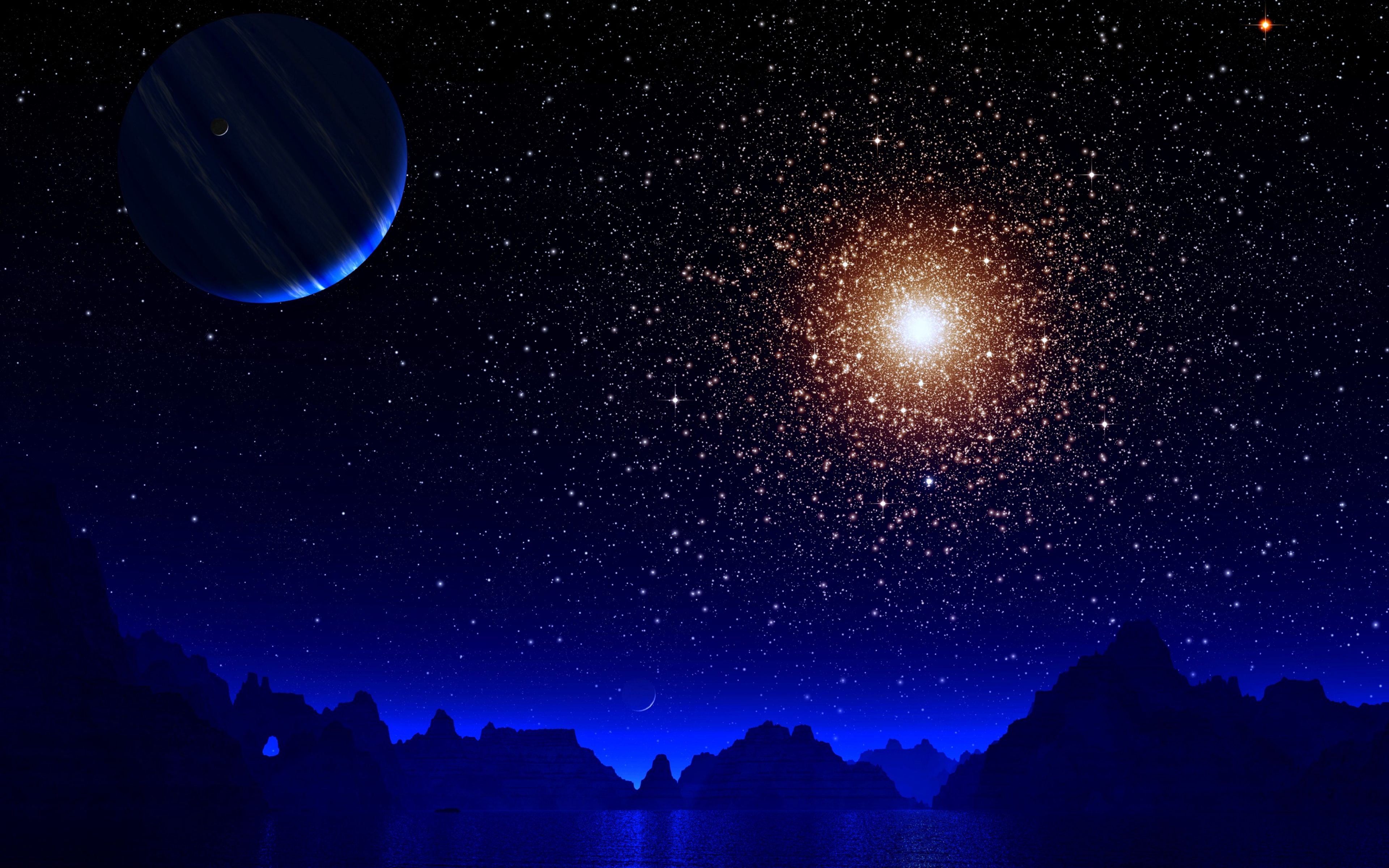 earth, stars, moon, night, 4k, digital universe, artist, digital art, artwork, hd