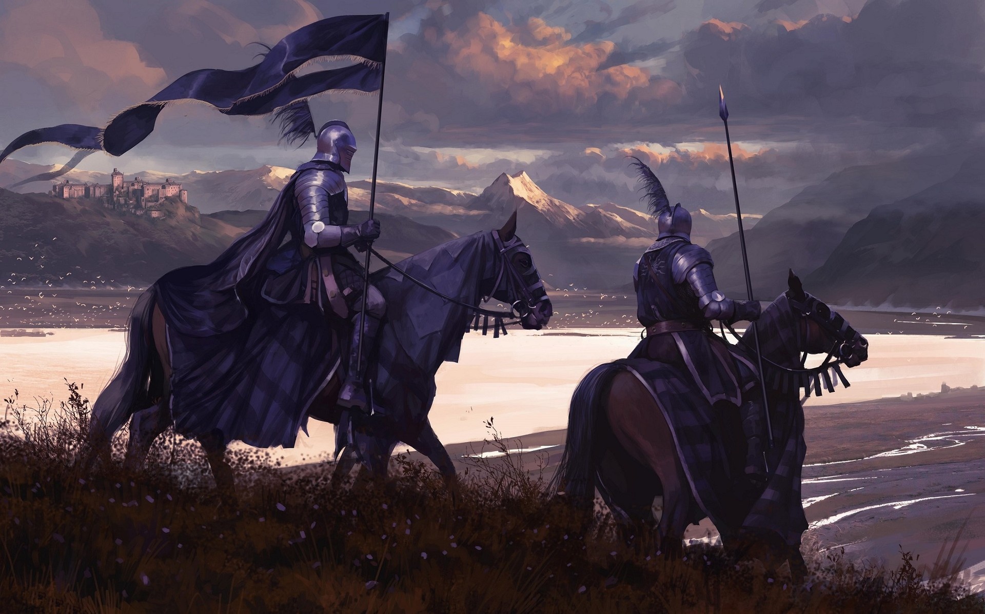 Knight, Banner, Armor, Warrior, Horse wallpaper