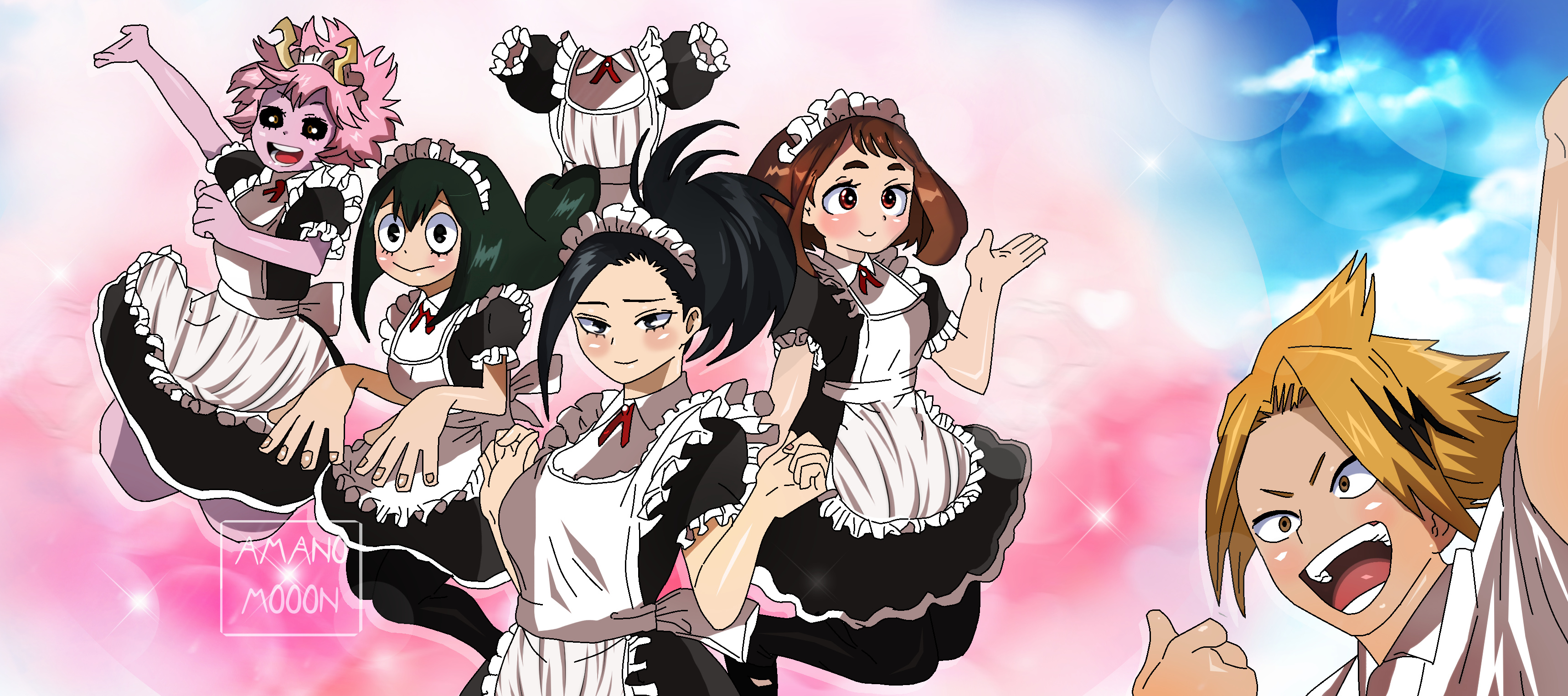 Tsuyu Asui, Ochaco Uraraka, Toru Hagakure, Momo Yaoyorozu, Mina Ashido, Denki Kaminari wallpaper