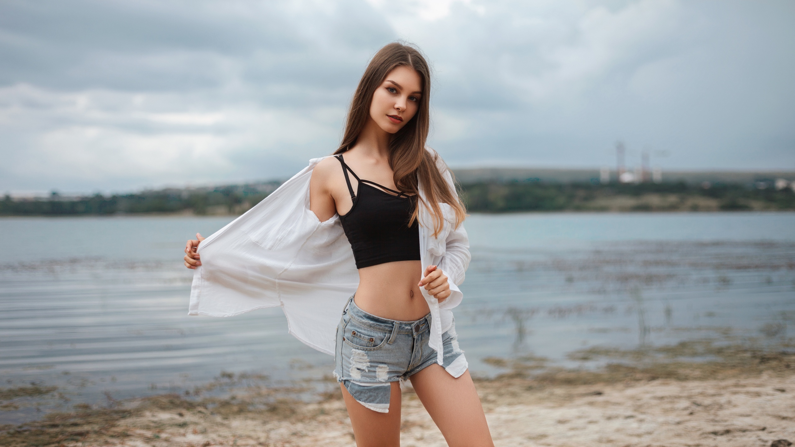 Model, Woman, Girl, Long Hair, Depth Of Field, Shorts, Brunette wallpaper