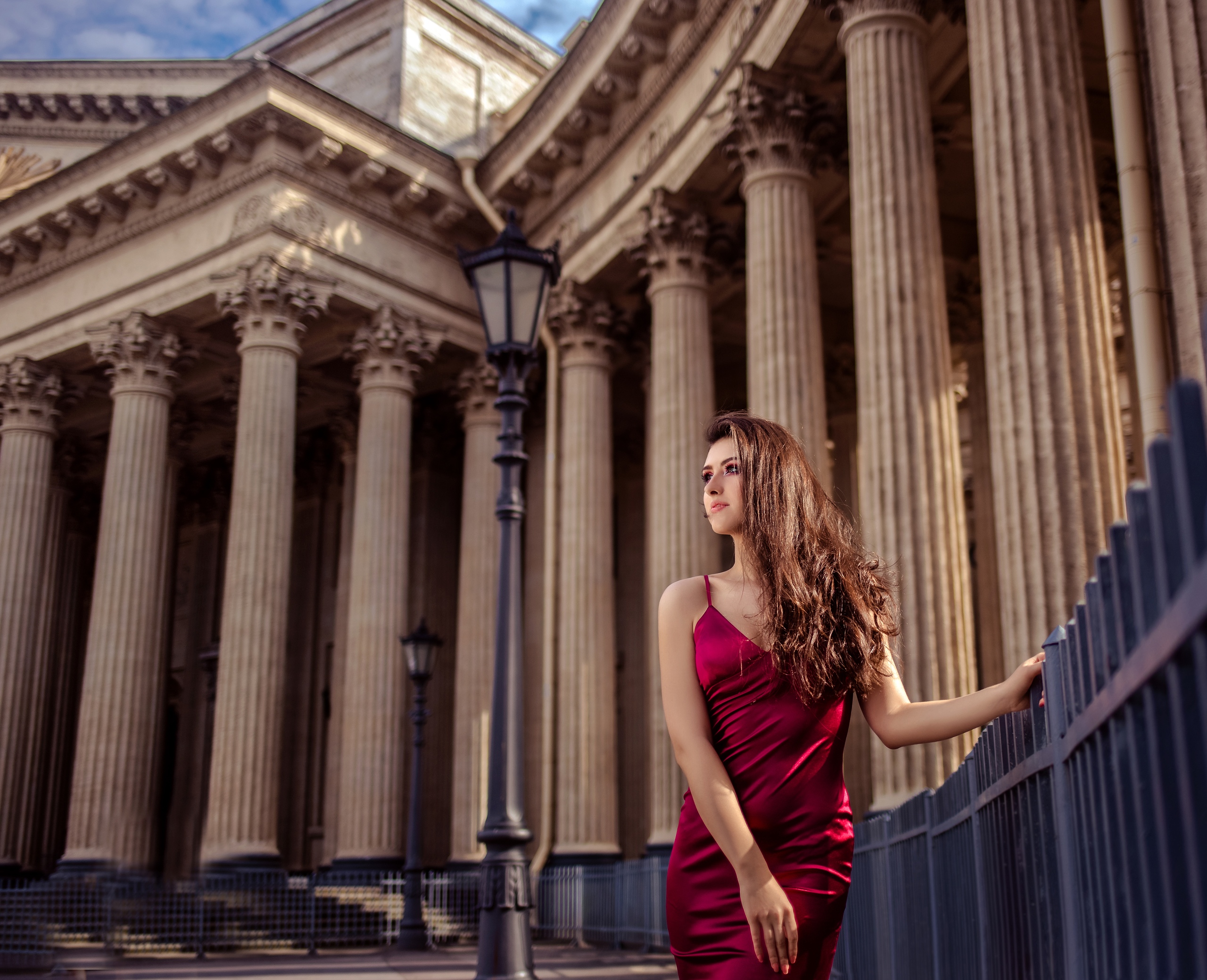 Depth Of Field, Girl, Long Hair, Red Dress, Woman, Brunette, Model wallpaper