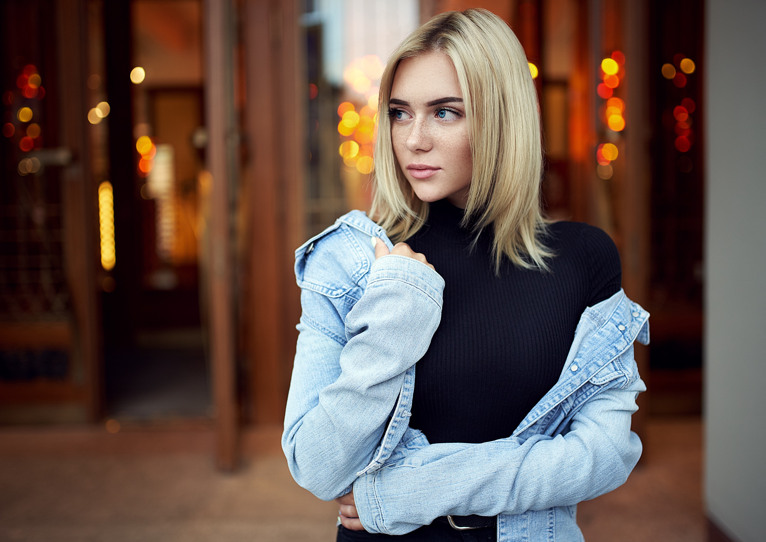 Blonde, Blue Eyes, Model, Girl, Depth Of Field, Woman wallpaper