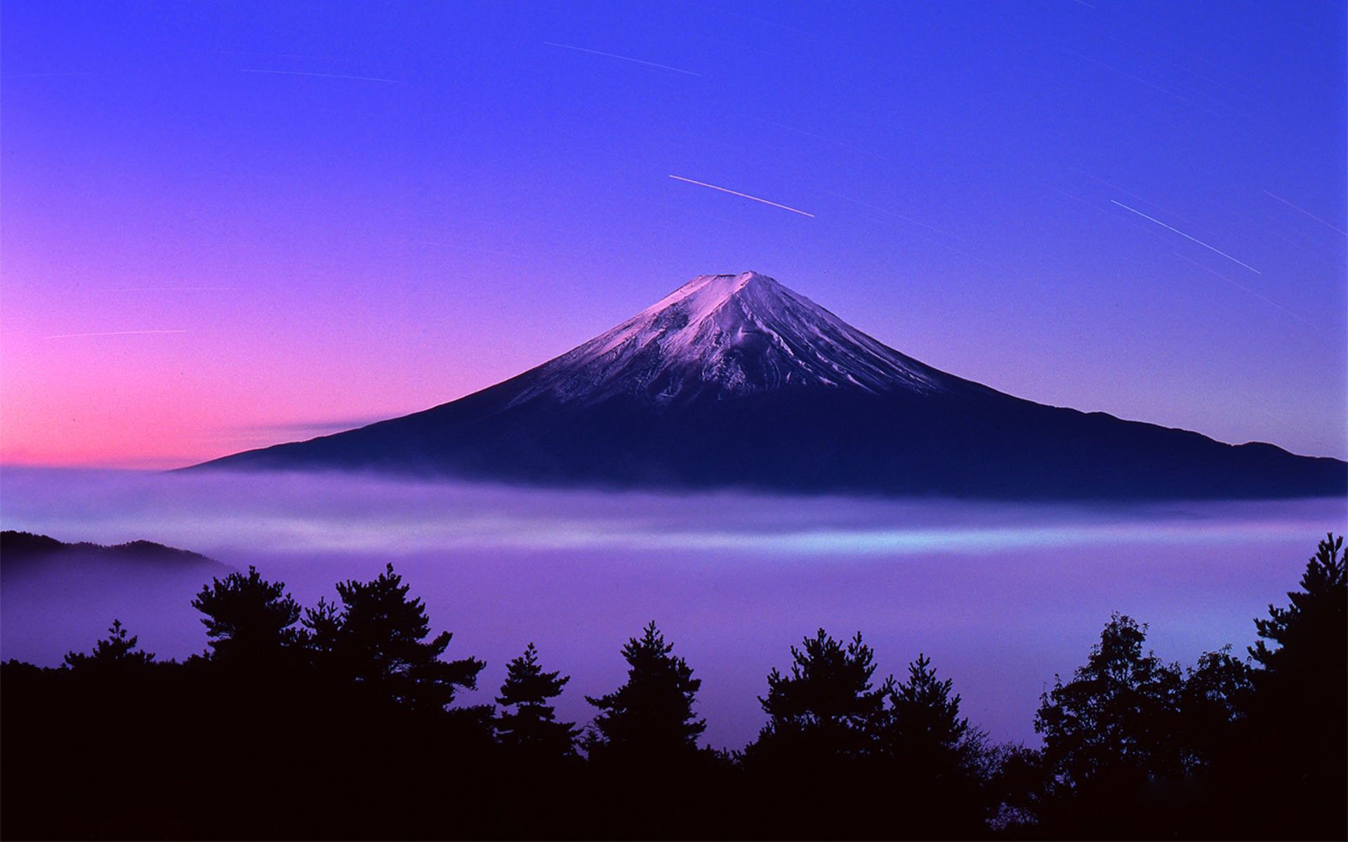 Sky, Earth, Sunset, Silhouette, Comet, Mountain, Volcano wallpaper