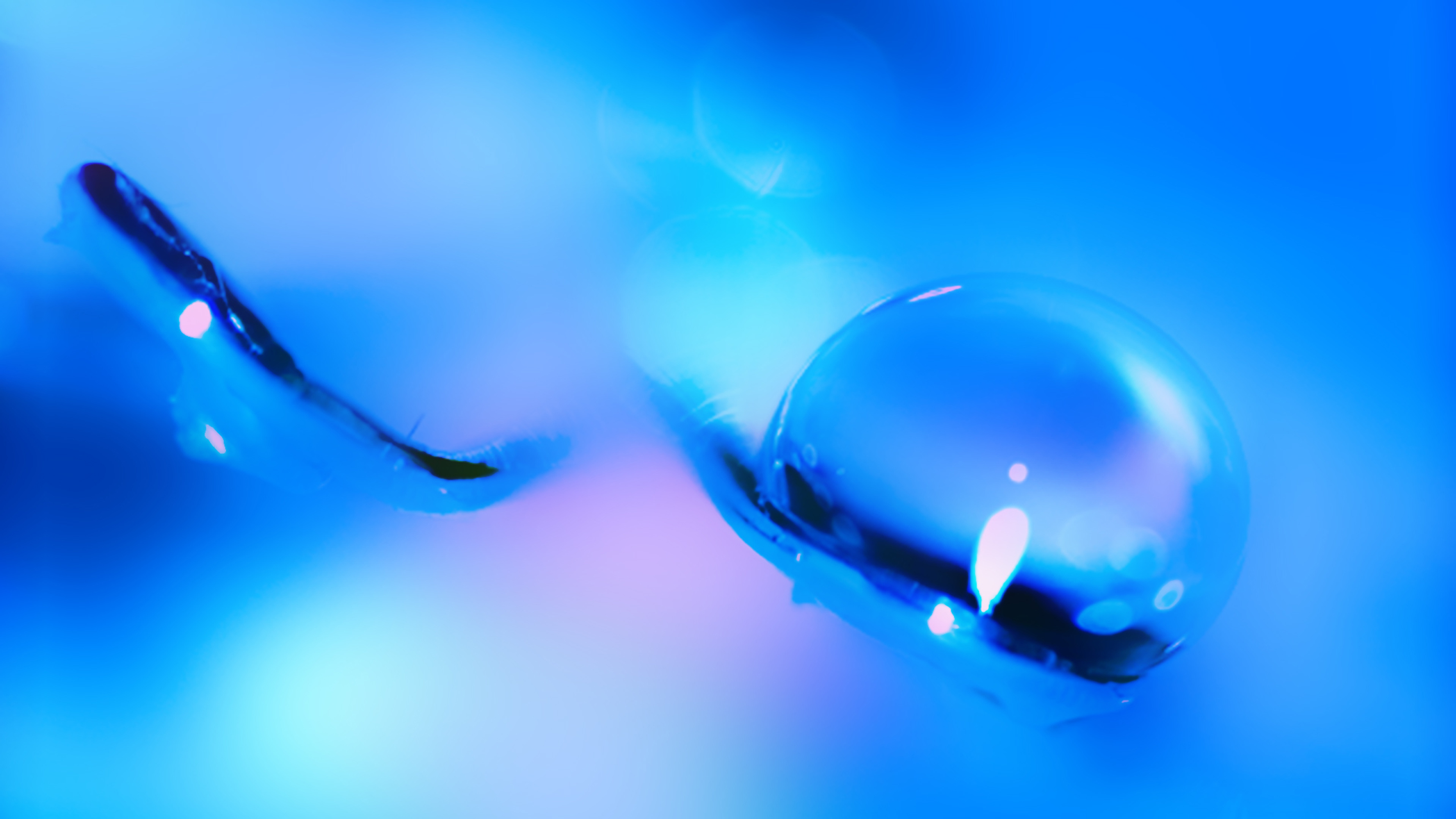 Blue, 4K, Macro, Droplets