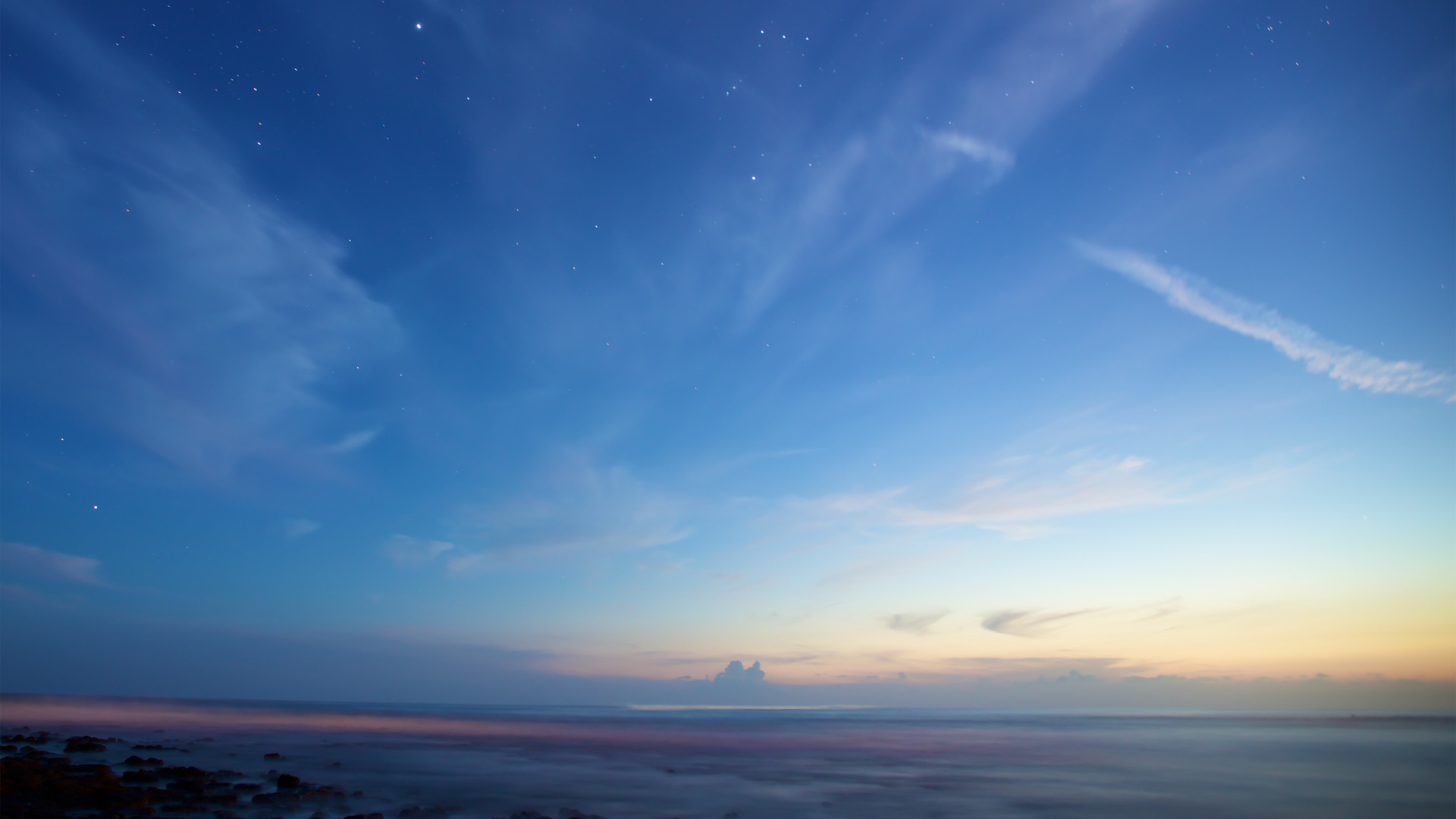 1920x1080 sirius, clouds, constellation, Sea, Orion, stars, twilight