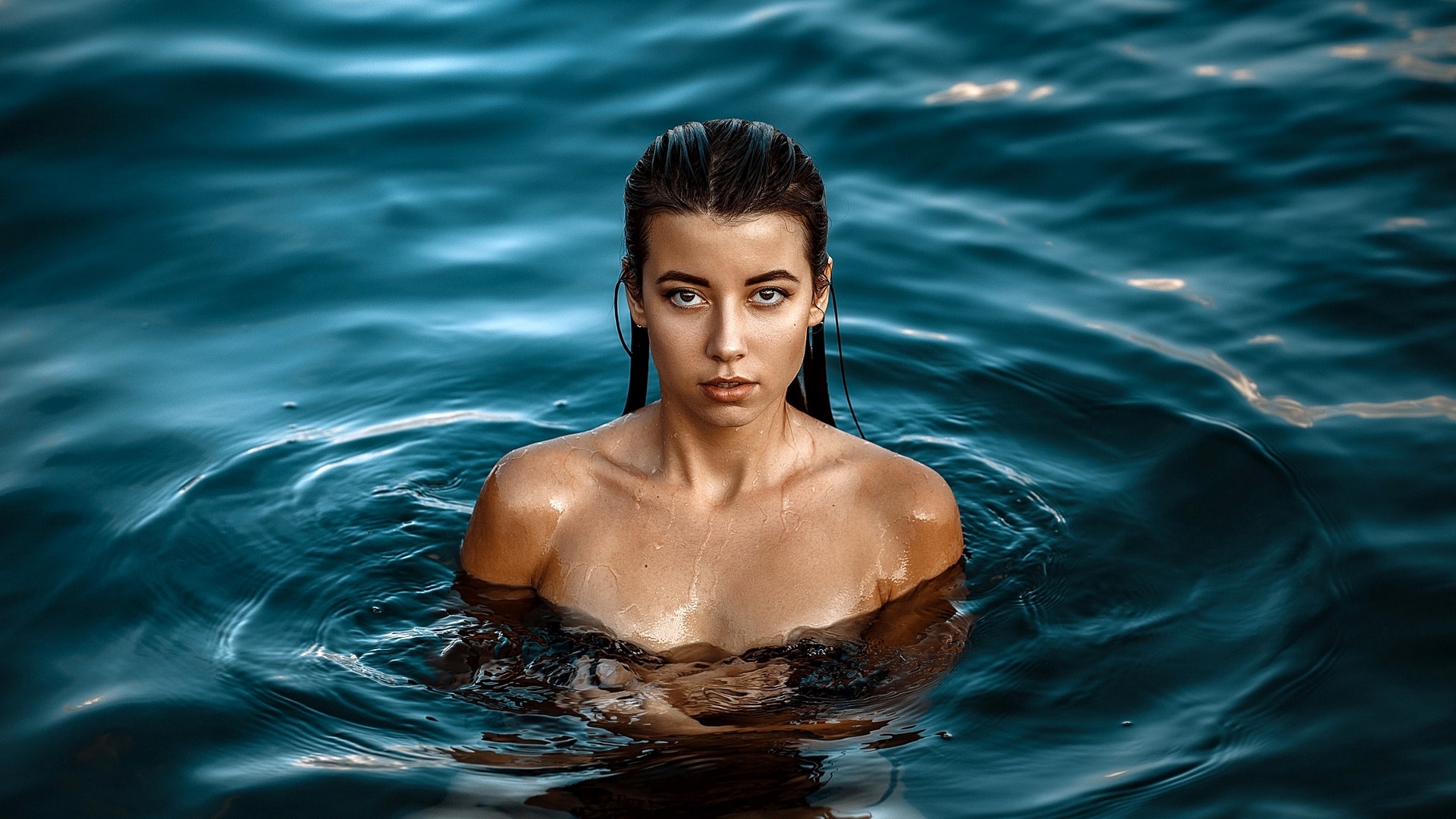 model, girl, brunette, wet